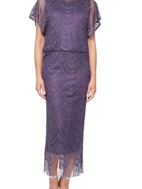 SLNY Purple Beaded Midi Dress